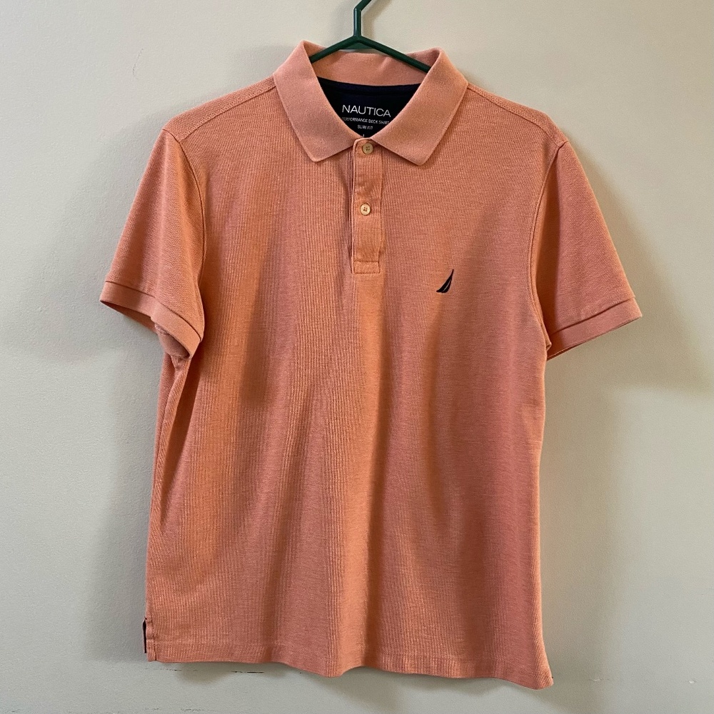 Nautica Slim fit Performance Deck Shirt in Pale Coral size Large